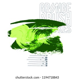 Green brush stroke and texture. Grunge vector abstract hand - painted element. Underline and border design.