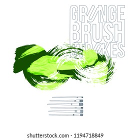 Green brush stroke and texture. Grunge vector abstract hand - painted element. Underline and border design.