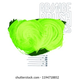 Green brush stroke and texture. Grunge vector abstract hand - painted element. Underline and border design.