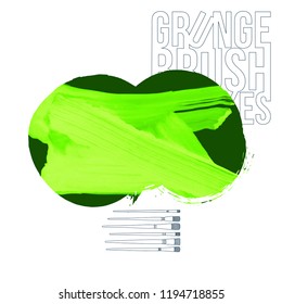 Green brush stroke and texture. Grunge vector abstract hand - painted element. Underline and border design.