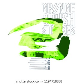 Green brush stroke and texture. Grunge vector abstract hand - painted element. Underline and border design.