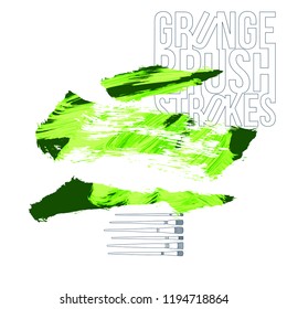 Green brush stroke and texture. Grunge vector abstract hand - painted element. Underline and border design.