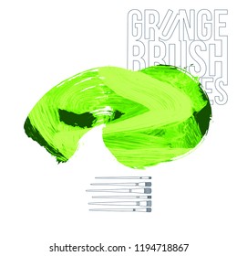 Green brush stroke and texture. Grunge vector abstract hand - painted element. Underline and border design.