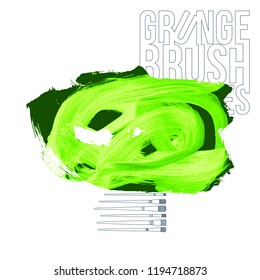 Green brush stroke and texture. Grunge vector abstract hand - painted element. Underline and border design.