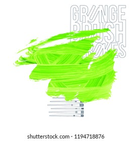 Green brush stroke and texture. Grunge vector abstract hand - painted element. Underline and border design.
