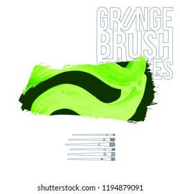 Green brush stroke and texture. Grunge vector abstract hand - painted element. Underline and border design.