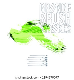 Green brush stroke and texture. Grunge vector abstract hand - painted element. Underline and border design.