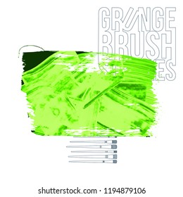 Green brush stroke and texture. Grunge vector abstract hand - painted element. Underline and border design.