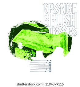 Green brush stroke and texture. Grunge vector abstract hand - painted element. Underline and border design.