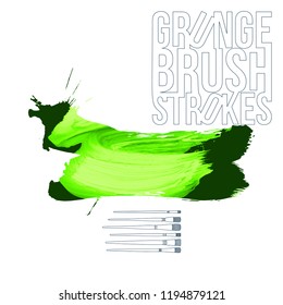 Green brush stroke and texture. Grunge vector abstract hand - painted element. Underline and border design.