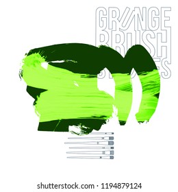Green brush stroke and texture. Grunge vector abstract hand - painted element. Underline and border design.