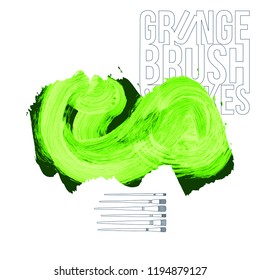 Green brush stroke and texture. Grunge vector abstract hand - painted element. Underline and border design.