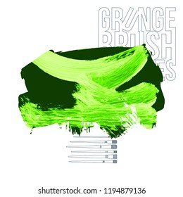 Green brush stroke and texture. Grunge vector abstract hand - painted element. Underline and border design.
