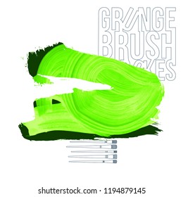 Green brush stroke and texture. Grunge vector abstract hand - painted element. Underline and border design.