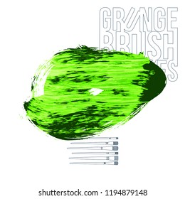 Green brush stroke and texture. Grunge vector abstract hand - painted element. Underline and border design.
