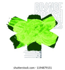 Green brush stroke and texture. Grunge vector abstract hand - painted element. Underline and border design.