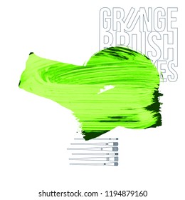 Green brush stroke and texture. Grunge vector abstract hand - painted element. Underline and border design.