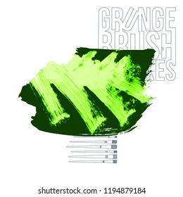 Green brush stroke and texture. Grunge vector abstract hand - painted element. Underline and border design.