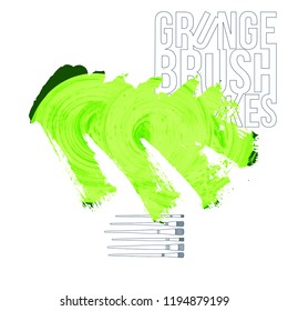 Green brush stroke and texture. Grunge vector abstract hand - painted element. Underline and border design.