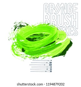 Green brush stroke and texture. Grunge vector abstract hand - painted element. Underline and border design.