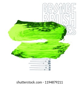 Green brush stroke and texture. Grunge vector abstract hand - painted element. Underline and border design.