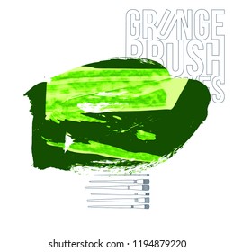Green brush stroke and texture. Grunge vector abstract hand - painted element. Underline and border design.