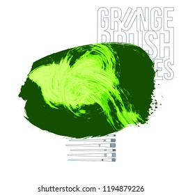 Green brush stroke and texture. Grunge vector abstract hand - painted element. Underline and border design.