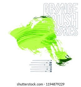 Green brush stroke and texture. Grunge vector abstract hand - painted element. Underline and border design.