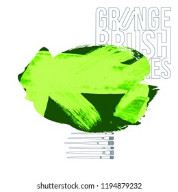 Green brush stroke and texture. Grunge vector abstract hand - painted element. Underline and border design.