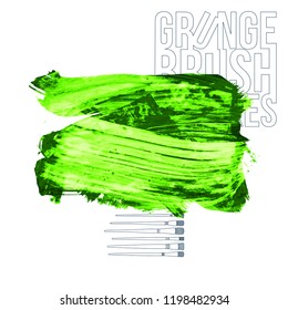 Green brush stroke and texture. Grunge vector abstract hand - painted element. Underline and border design.