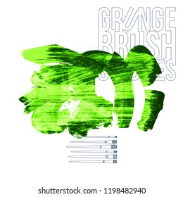 Green brush stroke and texture. Grunge vector abstract hand - painted element. Underline and border design.