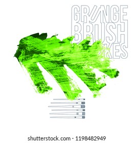 Green brush stroke and texture. Grunge vector abstract hand - painted element. Underline and border design.
