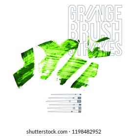 Green brush stroke and texture. Grunge vector abstract hand - painted element. Underline and border design.