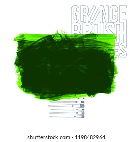 Green brush stroke and texture. Grunge vector abstract hand - painted element. Underline and border design.