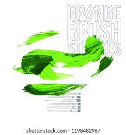 Green brush stroke and texture. Grunge vector abstract hand - painted element. Underline and border design.