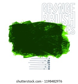 Green brush stroke and texture. Grunge vector abstract hand - painted element. Underline and border design.