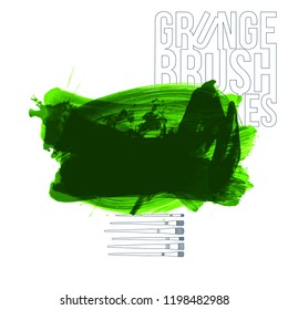 Green brush stroke and texture. Grunge vector abstract hand - painted element. Underline and border design.