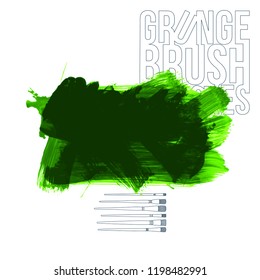 Green brush stroke and texture. Grunge vector abstract hand - painted element. Underline and border design.