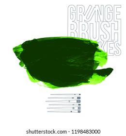 Green brush stroke and texture. Grunge vector abstract hand - painted element. Underline and border design.