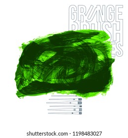 Green brush stroke and texture. Grunge vector abstract hand - painted element. Underline and border design.