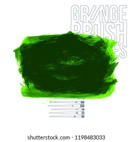 Green brush stroke and texture. Grunge vector abstract hand - painted element. Underline and border design.