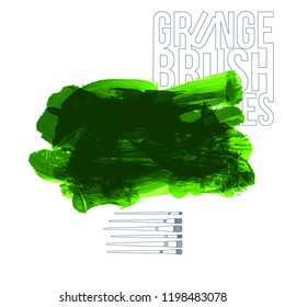 Green brush stroke and texture. Grunge vector abstract hand - painted element. Underline and border design.