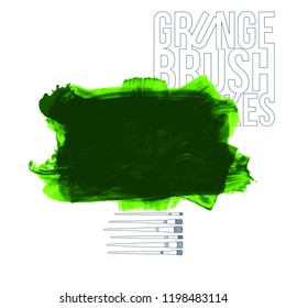 Green brush stroke and texture. Grunge vector abstract hand - painted element. Underline and border design.