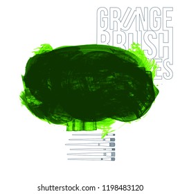 Green brush stroke and texture. Grunge vector abstract hand - painted element. Underline and border design.