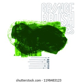 Green brush stroke and texture. Grunge vector abstract hand - painted element. Underline and border design.