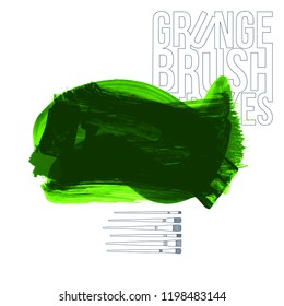 Green brush stroke and texture. Grunge vector abstract hand - painted element. Underline and border design.