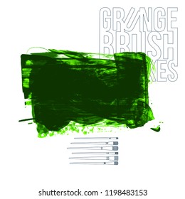 Green brush stroke and texture. Grunge vector abstract hand - painted element. Underline and border design.