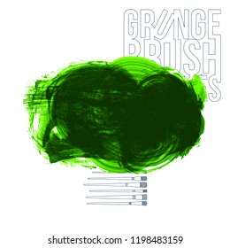 Green brush stroke and texture. Grunge vector abstract hand - painted element. Underline and border design.