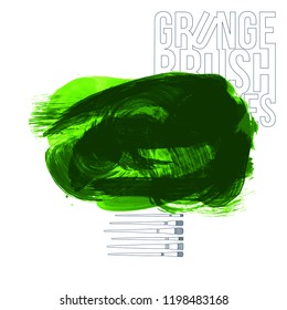 Green brush stroke and texture. Grunge vector abstract hand - painted element. Underline and border design.