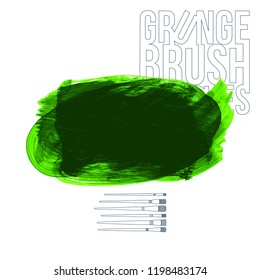 Green brush stroke and texture. Grunge vector abstract hand - painted element. Underline and border design.